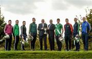 25 October 2016; In attendance during the AIB Leinster Club Championships 2016 Launch are from left, James McGiveny of St Columbas Mullinalaghta, Co. Longford, Jody Dillon of Stradbally, Co. Laois, Padraic Sullivan of Rhode, Co. Offaly, Conor Crawley of Sean O'Mahonys, Co. Louth, John Horan, Chairman of Leinster Council, Micheal Green, Sponsorship Manager AIB, Shea Ryan of Sarsfields, Co. Kildare, Shane O'Neill of Palatine, Co. Carlow, Jason Kennedy of Baltinglass, Co. Wicklow, and Phillip Wallace of Gusserane O Rahilly, Co. Wexford, at GAA’s National Games Development Centre in Abbotstown, Co. Dublin Photo by Sam Barnes/Sportsfile