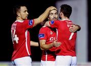 25 October 2016; Christy Fagan, centre, of St Patrick's Athletic is congratulated by teammates Graham Kelly, left, and Conan Byrne after scoring his side's opening goal during the SSE Airtricity League Premier Division match between St Patrick's Athletic and Dundalk at Richmond Park in Dublin. Photo by Seb Daly/Sportsfile