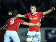 25 October 2016; Jonathan Lunney, right, of St Patrick's Athletic is congratulated by teammate Christy Fagan, left, after scoring his side's fifth goal during the SSE Airtricity League Premier Division match between St Patrick's Athletic and Dundalk at Richmond Park in Dublin. Photo by Seb Daly/Sportsfile