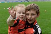 26 October 2016; Holy Trinity SNS, Donaghmede, player Scott Ramsey with his sister Lilly-Beth, age 3, after beating Our Lady of Good Counsel BNS, Johnstown in the Sciath Corn Chumann na nGael final during the Allianz Cumann na mBunscol Finals at Croke Park in Dublin. Photo by Piaras Ó Mídheach/Sportsfile