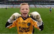 26 October 2016; Holy Trinity SNS, Donaghmede, goalkeeper Anthony Jackson celebrates after beating Our Lady of Good Counsel BNS, Johnstown in the Sciath Corn Chumann na nGael final during the Allianz Cumann na mBunscol Finals at Croke Park in Dublin. Photo by Piaras Ó Mídheach/Sportsfile