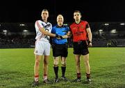 12 March 2011; Referee Derek Fahy, Longford, with Cork captain Patrick Kelly and Down captain Danny Hughes, right. Allianz Football League, Division 1, Round 4, Cork v Down, Pairc Ui Rinn, Cork. Picture credit: Stephen McCarthy / SPORTSFILE