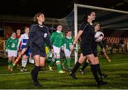 26 October 2016; Republic of Ireland captain Tiegan Ruddy leads her team out before the UEFA European Women's U17 Championship Qualifier match between Republic of Ireland and Faroe Islands at Turners Cross in Cork. Photo by Eóin Noonan/Sportsfile
