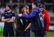 28 October 2016; Ulster director of rugby Les Kiss, left, and Munster director of rugby Rassie Erasmus shake hands ahead of the Guinness PRO12 Round 7 match between Ulster and Munster at Kingspan Stadium, Ravenhill Park in Belfast.