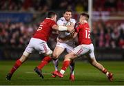 28 October 2016; Darren Cave of Ulster is tackled by Peter O'Mahony, left, and Rory Scannell of Munster during the Guinness PRO12 Round 7 match between Ulster and Munster at Kingspan Stadium, Ravenhill Park in Belfast. Photo by Ramsey Cardy/Sportsfile