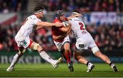 28 October 2016; Duncan Williams of Munster is tackled by Robbie Diack, left, and Rob Herring of Ulster during the Guinness PRO12 Round 7 match between Ulster and Munster at Kingspan Stadium, Ravenhill Park in Belfast. Photo by Stephen McCarthy/Sportsfile
