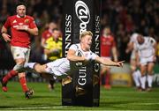 28 October 2016; Rob Lyttle of Ulster scores his side's second try of the game during the Guinness PRO12 Round 7 match between Ulster and Munster at Kingspan Stadium, Ravenhill Park in Belfast. Photo by Ramsey Cardy/Sportsfile