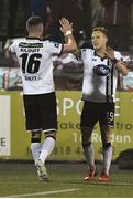 28 October 2016; Dean Shiels, right, of Dundalk celebrates after scoring his side's first goal with teammate Ciaran Kilduff during the SSE Airtricity League Premier Division match between Dundalk and Galway United at Oriel Park in Dundalk Co Louth. Photo by David Maher/Sportsfile
