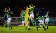 28 October 2016; Rachel Kelly, 16, and Tyler Toland, 6, of the Republic of Ireland celebrate among teammates after the UEFA European Women's U17 Championship Qualifier match between Republic of Ireland and Belarus at Turner's Cross in Cork. Photo by Eóin Noonan/Sportsfile