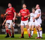 28 October 2016; Paddy Jackson of Ulster watches his late failed drop goal attempt alongside Munster and Ulster player during the Guinness PRO12 Round 7 match between Ulster and Munster at Kingspan Stadium, Ravenhill Park in Belfast. Photo by Stephen McCarthy/Sportsfile