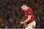 28 October 2016; Rory Scannell of Munster celebrates after scoring a drop goal during the Guinness PRO12 Round 7 match between Ulster and Munster at Kingspan Stadium, Ravenhill Park in Belfast. Photo by Ramsey Cardy/Sportsfile
