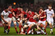 28 October 2016; Peter O'Mahony of Munster is tackled by Dan Tuohy of Ulster during the Guinness PRO12 Round 7 match between Ulster and Munster at Kingspan Stadium, Ravenhill Park in Belfast. Photo by Ramsey Cardy/Sportsfile