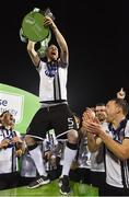 28 October 2016; Chris Shields of Dundalk celebrates with the trophy after the SSE Airtricity League Premier Division match between Dundalk and Galway United at Oriel Park in Dundalk Co Louth. Photo by David Maher/Sportsfile