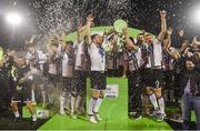 28 October 2016; Dundalk captain Stephen O'Donnell celebrates with the trophy after the SSE Airtricity League Premier Division match between Dundalk and Galway United at Oriel Park in Dundalk Co Louth. Photo by David Maher/Sportsfile