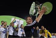 28 October 2016; Dundalk manager Stephen Kenny lifts the SSE Airtricity League Premier Division trophy after the SSE Airtricity League Premier Division match between Dundalk and Galway United at Oriel Park in Dundalk Co Louth. Photo by David Maher/Sportsfile