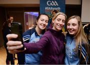 29 October 2016; Mayo footballer Cora Staunton takes a selfie with Emma Loo, left, from Whitehall, Co Dublin, and Evelyn Twomey, from St Vincents, Dublin, during the GAA Youth Forum 2016 at Croke Park in Dublin. Photo by Cody Glenn/Sportsfile