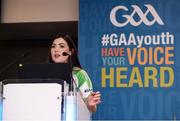 29 October 2016; Caoimhe Ní Néill, GAA Youth Forum Coordinator, addresses attendees during the GAA Youth Forum 2016 at Croke Park in Dublin. Photo by Cody Glenn/Sportsfile