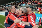 29 October 2016; Cuala manager Mattie Kenny, left, celebrates with mentors, left to right, Brendan Stanley, Harry Roberts, and Declan Cronin, after the Dublin County Senior Club Hurling Championship Final at Parnell Park in Dublin. Photo by Daire Brennan/Sportsfile