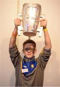 29 October 2016; Kacper Lis, age 14, originally from Poland, now living in Ennis, Co Clare, with the Liam MacCarthy cup during the GAA Youth Forum 2016 at Croke Park in Dublin. Photo by Cody Glenn/Sportsfile