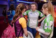 29 October 2016; Youth leader Aine Cooke, centre, age 14, from Ratoath, Co Meath, in conversation with fellow attendees Muireann Nic Corcrain, left, age 19, from Buffer's Alley GAA Club, Co Wexford, and Ciara O'Neill, age 18, from Terenure, Co Dublin, during the GAA Youth Forum 2016 at Croke Park in Dublin. Photo by Cody Glenn/Sportsfile