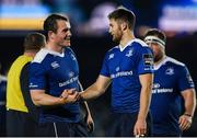 29 October 2016; Peter Dooley, left, and Ross Byrne of Leinster following their side's victory in the Guinness PRO12 Round 7 match between Leinster and Connacht at the RDS Arena, Ballsbridge, in Dublin. Photo by Ramsey Cardy/Sportsfile