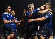 29 October 2016; Barry Daly of Leinster is congratulated by team-mates including James Tracy and Noel Reid, right, after scoring his side's second try during the Guinness PRO12 Round 7 match between Leinster and Connacht at the RDS Arena, Ballsbridge, in Dublin. Photo by Stephen McCarthy/Sportsfile