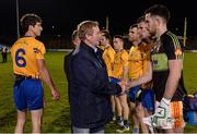 29 October 2016; An Taoiseach Enda Kenny T.D. shakes hands with Castlebar Mitchels captain Rory Byrne as he meets both teams prior to the Mayo Senior Club Football Championship Final at Elverys MacHale Park in Castlebar, Co. Mayo. Photo by Piaras Ó Mídheach/Sportsfile