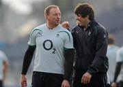 15 March 2010; Ireland's Donncha O'Callaghan and team-mate Mick O'Driscoll, left, during squad training ahead of their RBS Six Nations Rugby Championship game against England on Saturday. Ireland Rugby Squad Training, RDS, Ballsbridge, Dublin. Picture credit: Brian Lawless / SPORTSFILE