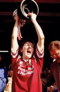 22 September 1996; Galway captain Imelda Hobbins lifts the O'Duffy Cup after victory over Cork. All-Ireland Senior Camogie Championship Final, Cork v Galway, Croke Park, Dublin. Picture credit: Ray McManus / SPORTSFILE