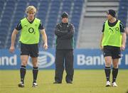 16 March 2010; Ireland head coach Declan Kidney and players Andrew Trimble, left, and Gordon D'Arcy during squad training ahead of their RBS Six Nations Rugby Championship game against England on Saturday. Ireland Rugby Squad Training, RDS, Ballsbridge, Dublin. Picture credit: Stephen McCarthy / SPORTSFILE