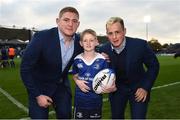 29 October 2016; Leinster matchday mascot Adam McCormick, from Threemilehouse, Co. Monaghan, with Leinster's Tadhg Furlong and Bryan Byrne ahead of the Guinness PRO12 Round 7 match between Leinster and Connacht at the RDS Arena, Ballsbridge, in Dublin. Photo by Stephen McCarthy/Sportsfile