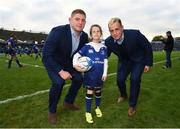 29 October 2016; Leinster matchday mascot Aoife McArdle, from Dundalk, Co. Louth, with Leinster's Tadhg Furlong and Bryan Byrne ahead of the Guinness PRO12 Round 7 match between Leinster and Connacht at the RDS Arena, Ballsbridge, in Dublin. Photo by Stephen McCarthy/Sportsfile