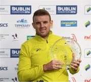 30 October 2016; Patrick Monahan from Co. Kildare with his trophy after winning the Wheelchair race during the SSE Airtricity Dublin Marathon 2016 at Merrion Square in Dublin City. 19,500 runners took to the Fitzwilliam Square start line to participate in the 37th running of the SSE Airtricity Dublin Marathon, making it the fourth largest marathon in Europe. Photo by Stephen McCarthy/Sportsfile