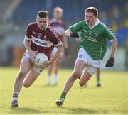 30 October 2016; James McGivney of St Columbas Mullinalaghta in action against  Eóin Buggie of Stradbally during the AIB Leinster GAA Football Senior Club Championship first round game between St Columbas Mullinalaghta and Stradbally at Glennon Brothers Pearse Park in Longford. Photo by David Maher/Sportsfile