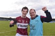 30 October 2016; Manager of St Columbas Mullinalaghta Mickey Graham celebrates with Rian Brady at the end of the AIB Leinster GAA Football Senior Club Championship first round game between St Columbas Mullinalaghta and Stradbally at Glennon Brothers Pearse Park in Longford. Photo by David Maher/Sportsfile