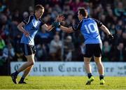30 October 2016; Joe Lyons, right, of Simonstown Gaels is congratulated by teammate Mark McCabe, left, after scoring his side's first goal during the Meath County Senior Club Football Championship Final game between Donaghmore/Ashbourne and Simonstown at Pairc Táilteann in Navan, Co. Meath. Photo by Seb Daly/Sportsfile