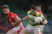 30 October 2016; John O'Rourke of Carberry Rangers in action against Colm Moran of Monaleen during the AIB Munster GAA Football Senior Club Championship quarter-final game between Monaleen and Carbery Rangers at Gaelic Grounds in Limerick. Photo by Eóin Noonan/Sportsfile