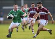 30 October 2016; Colm Kelly of Stradbally in action against of Simon Cadam St Columbas Mullinalaghta during the AIB Leinster GAA Football Senior Club Championship first round game between St Columbas Mullinalaghta and Stradbally at Glennon Brothers Pearse Park in Longford. Photo by David Maher/Sportsfile