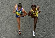 30 October 2016; Ehite Bizuayehu Gebireyes from Ethiopia, left, Helalia Johannes from Nambia lead the women's race during the SSE Airtricity Dublin Marathon 2016 on the Stillorgan Road approaching UCD. 19,500 runners took to the Fitzwilliam Square start line to participate in the 37th running of the SSE Airtricity Dublin Marathon, making it the fourth largest marathon in Europe. Photo by Piaras Ó Mídheach/Sportsfile