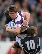 17 March 2011; David Quirke, Clongowes Wood College SJ, is tackled by Rory Maloney, left, and Bill Duggan, Cistercian College Roscrea. Powerade Leinster Schools Senior Cup Final, Cistercian College Roscrea v Clongowes Wood College SJ, RDS, Ballsbridge, Dublin. Picture credit: Stephen McCarthy / SPORTSFILE