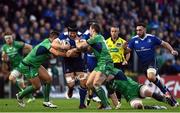 29 October 2016; Sean O'Brien of Leinster is tackled by Dave Heffernan, left, and Craig Ronaldson of Connacht during the Guinness PRO12 Round 7 match between Leinster and Connacht at the RDS Arena, Ballsbridge, in Dublin. Photo by Ramsey Cardy/Sportsfile