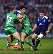 29 October 2016; Joey Carbery of Leinster is tackled by Peter Robb, left, and Craig Ronaldson of Connacht during the Guinness PRO12 Round 7 match between Leinster and Connacht at the RDS Arena, Ballsbridge, in Dublin. Photo by Ramsey Cardy/Sportsfile