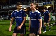 29 October 2016; Ross Byrne, left, and Rory O'Loughlin of Leinster following the Guinness PRO12 Round 7 match between Leinster and Connacht at the RDS Arena, Ballsbridge, in Dublin. Photo by Ramsey Cardy/Sportsfile