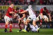 28 October 2016; Jaco Taute of Munster is tackled by Tommy Bowe and Luke Marshall of Ulster during the Guinness PRO12 Round 7 match between Ulster and Munster at Kingspan Stadium, Ravenhill Park in Belfast. Photo by Stephen McCarthy/Sportsfile