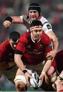 28 October 2016; Billy Holland with the support of his Munster team-mate Peter O'Mahony is tackled by Dan Tuohy of Ulster during the Guinness PRO12 Round 7 match between Ulster and Munster at Kingspan Stadium, Ravenhill Park in Belfast. Photo by Stephen McCarthy/Sportsfile