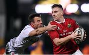 28 October 2016; Rory Scannell of Munster is tackled by Tommy Bowe of Ulster during the Guinness PRO12 Round 7 match between Ulster and Munster at Kingspan Stadium, Ravenhill Park in Belfast. Photo by Stephen McCarthy/Sportsfile