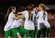 31 October 2016; Alannah Mcevoy, hidden, of the Republic of Ireland celebrates after scoring her side's second goal during the UEFA European Women's U17 Championship Qualifier match between the Republic of Ireland and Iceland at Turner's Cross in Cork. Photo by Eóin Noonan/Sportsfile