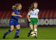 31 October 2016; Lauryn Grier of the Republic of Ireland in action against Hlín Eiróksdóttir of Iceland during the UEFA European Women's U17 Championship Qualifier match between the Republic of Ireland and Iceland at Turner's Cross in Cork. Photo by Eóin Noonan/Sportsfile