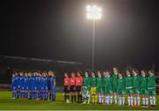 31 October 2016; Both teams stand for the national anthems before the UEFA European Women's U17 Championship Qualifier match between the Republic of Ireland and Iceland at Turner's Cross in Cork. Photo by Eóin Noonan/Sportsfile