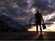 1 November 2016; Brian Gartland of Dundalk gets ready to board his flight after a late departure for Saint Petersburg for their UEFA Europa game against Zenit St. Petersburg at Dublin Airport in Dublin. Photo by David Maher/Sportsfile